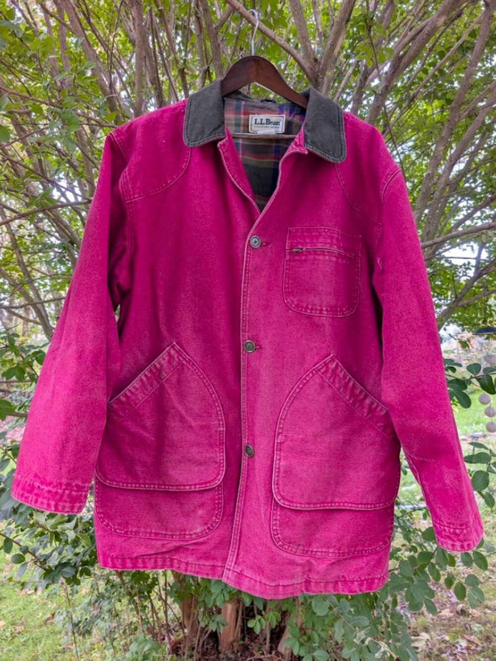 VTG 80's L.L. Bean Red Canvas Field Jacket Green Corduroy Collar Men's LG TALL